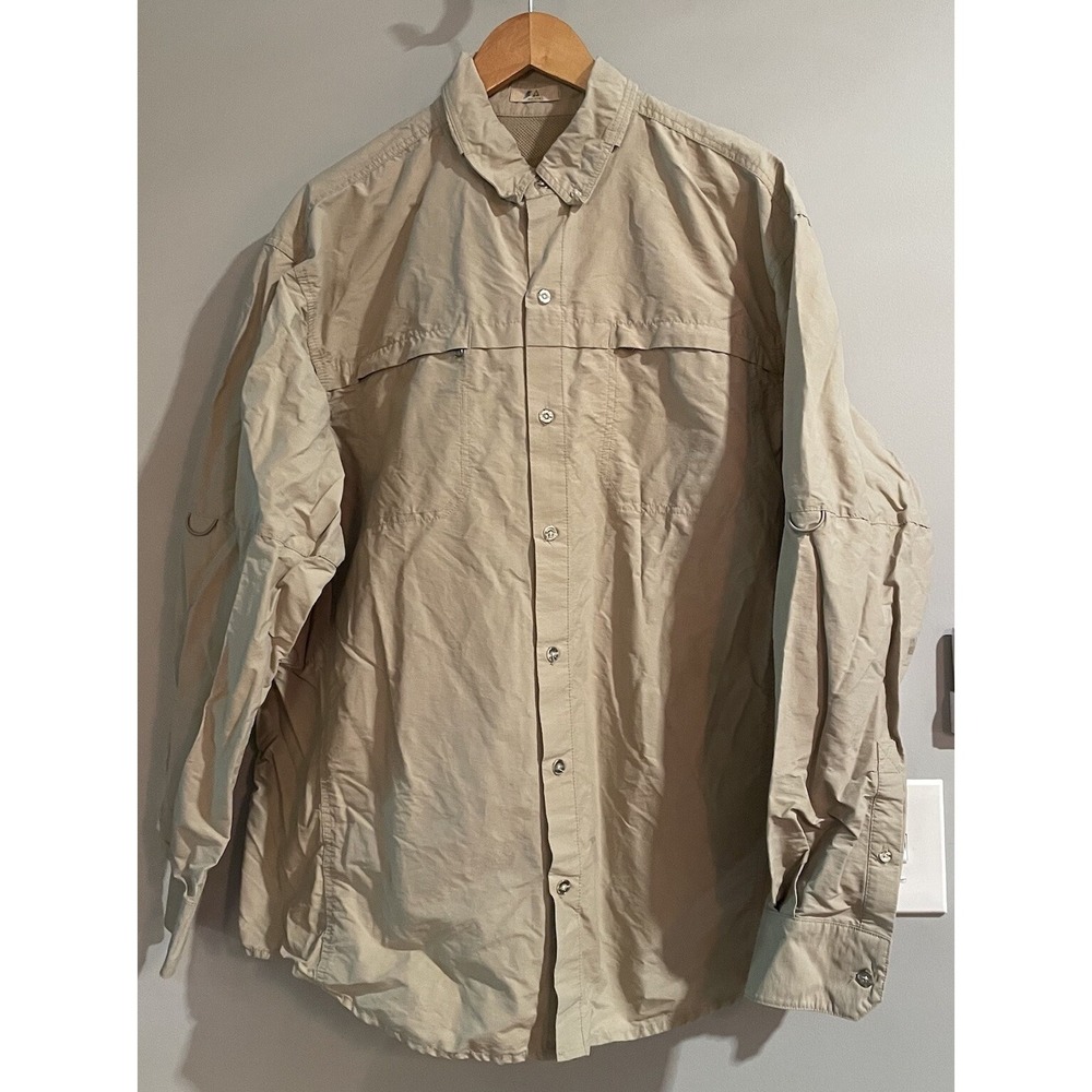 Ascend Shirt Long Sleeve Button‎ Up Rugged Stiff Cotton Nylon Fishing Size XL